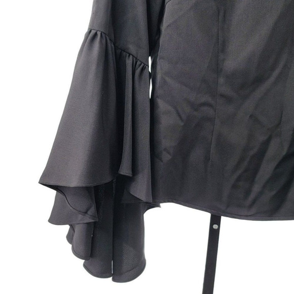 Gracia Black Ruffle Bell Sleeve Top Blouse Zip Up Black Women's Size Small - Picture 4 of 7